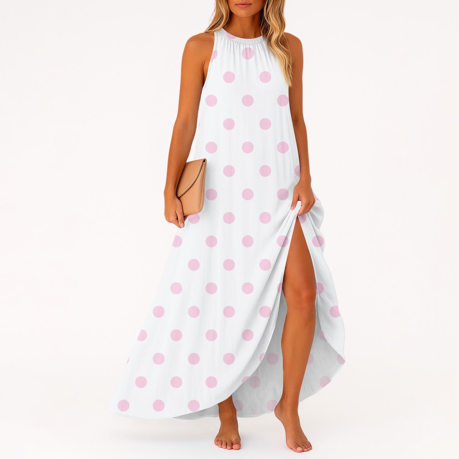 

Женское повседневное и модное платье средней длины без рукавов с круглым вырезом M белый