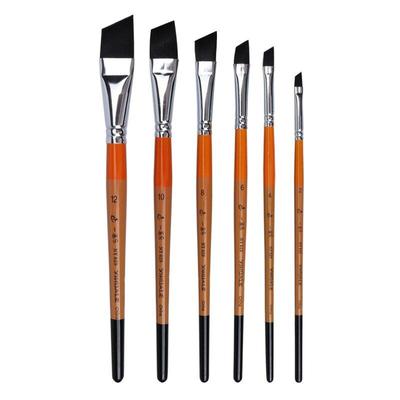 JOWOART Conjunto de 6 peças de alta qualidade, haste de madeira curta, cabeça oblíqua, pincel de pintura, guache, pintura a água, cabelo de nylon preto, caneta de pintura a óleo acrílica