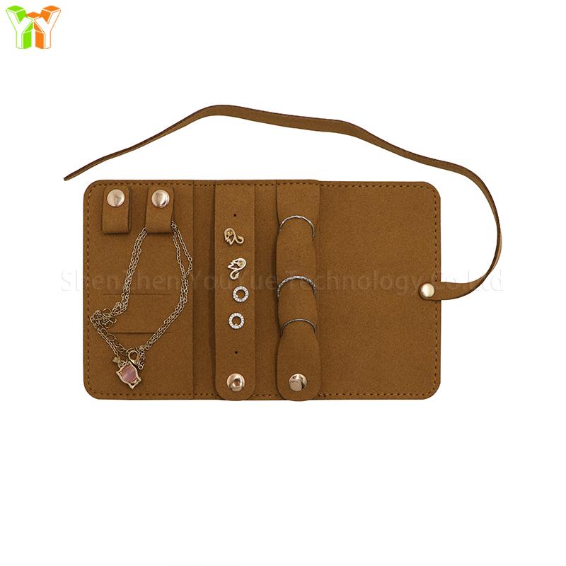 Fashion Microfiber Jewelry Organizer Portable Elegant Earring Ring Necklace Travel Roll Bag Folding Jewelry Case коричневый
