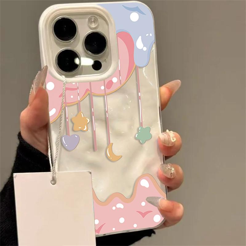 Cute Star Moon Phone Case for iPhone 17 16 Pro 15 Plus 14 13 12 11 Pro Max 17 Air 16E Wave Texture Soft TPU Protective Cover
