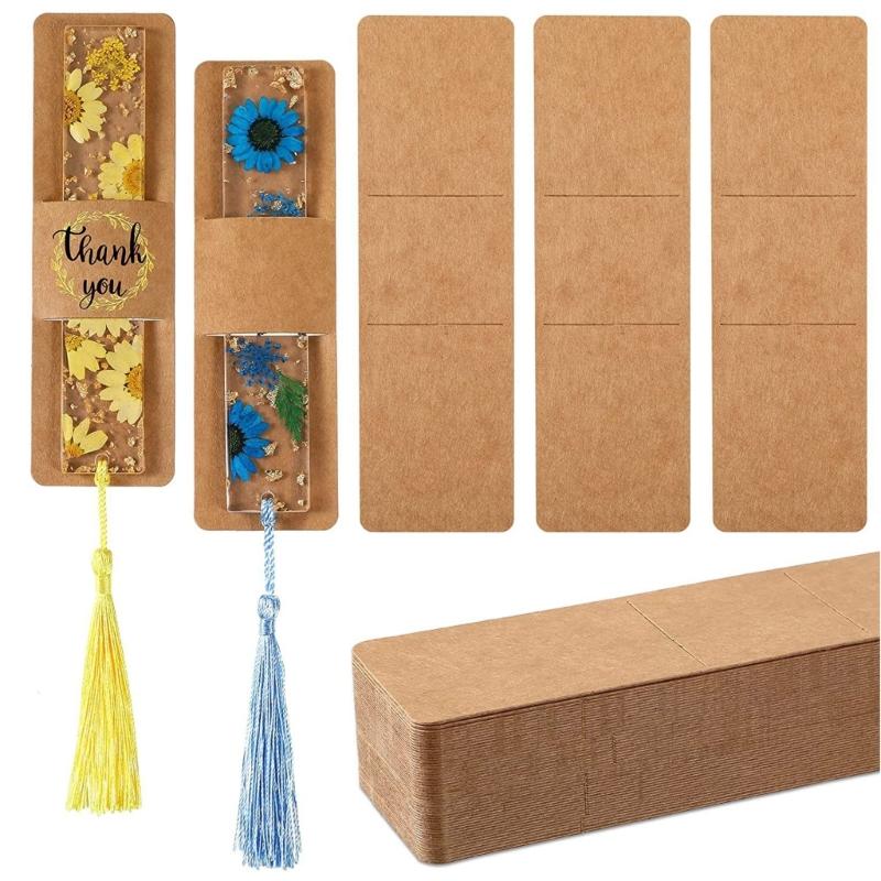 50Pcs Kraft Bookmark Sleeves Bookmark Holder Resin Bookmarks Blank Display Cards for Small Business Packaging Supplies