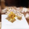 Luxury Fashion Yellow Diamond Flower Rings for Women Temperament Zircon Gold Color Adjustable Ring Elegant Wedding Party