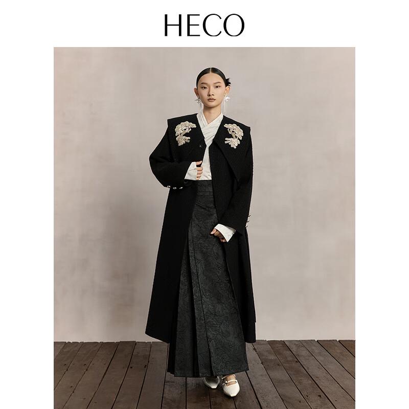 HECO New Chinese Style Winter Wool Blend Long Overcoat for Women