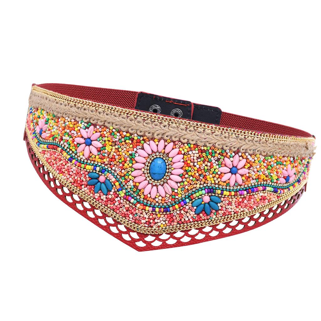 Bohemian Multicolor Beaded Belt Handwoven Adjustable Waistband For Women Ethnic Style Festival Accessory