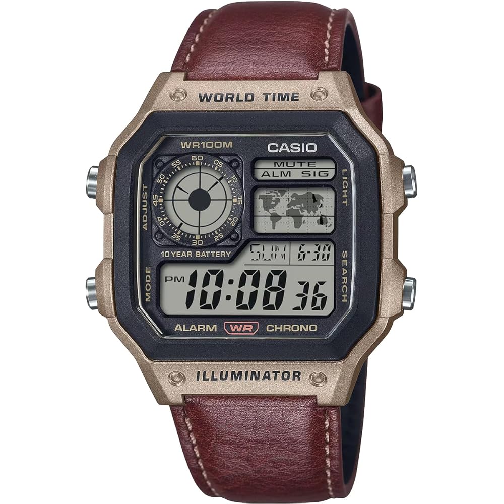 [Casio] CASIO Цифровые часы Мировое время AE-1200WHL-5AV Металлический коричневый Коричневый кожаный ремешок Зарубежный ...