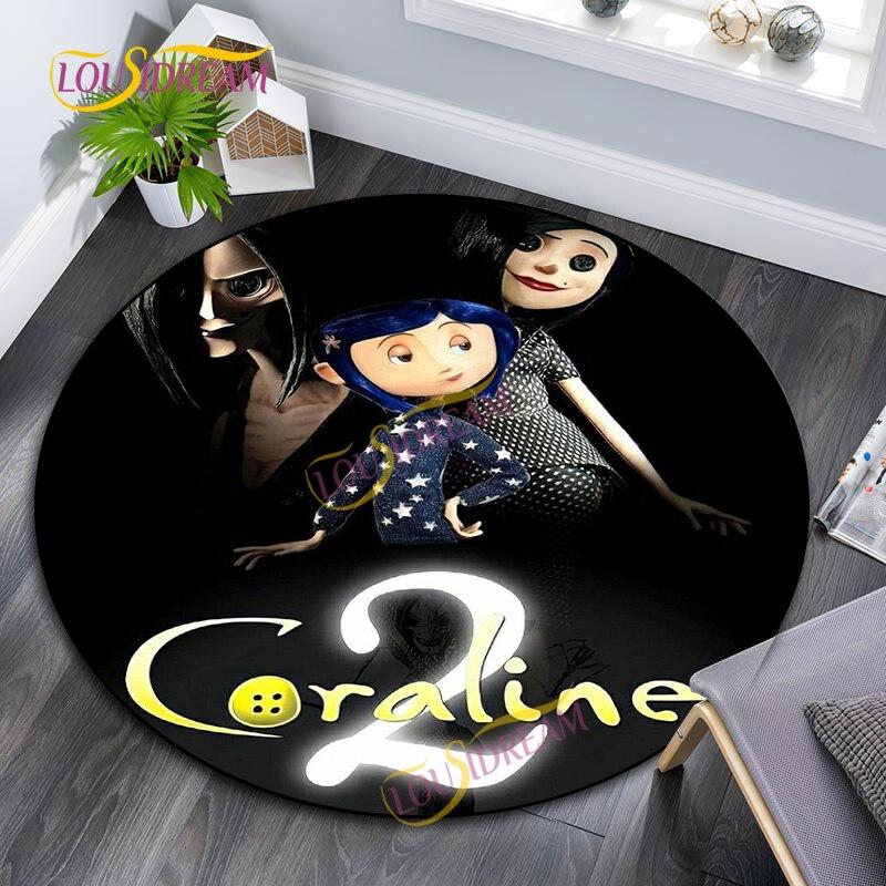 Coraline Cartoon Round Carpet Living Room Decorative carpetOffice Computer Chair Area Floor Mat Children Plush Play Mat
