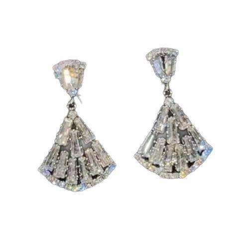 Super flash light luxury 111 silver needle fan earrings, simple design stud earrings temperament earrings