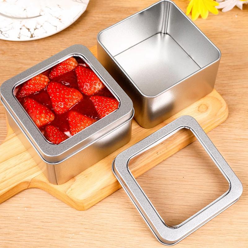 Round Square Tinplate Box Clear Window Iron Storage Box Tea Food Jar Candy Cake Boxes Jewelry Cream Cosmetic Container Empty Pot