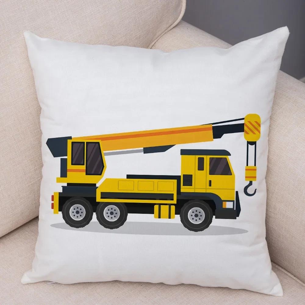 Cartoon Excavator Bulldozer Pillowcase Car Ornaments Office Living Room Sofa Home Pillowcase