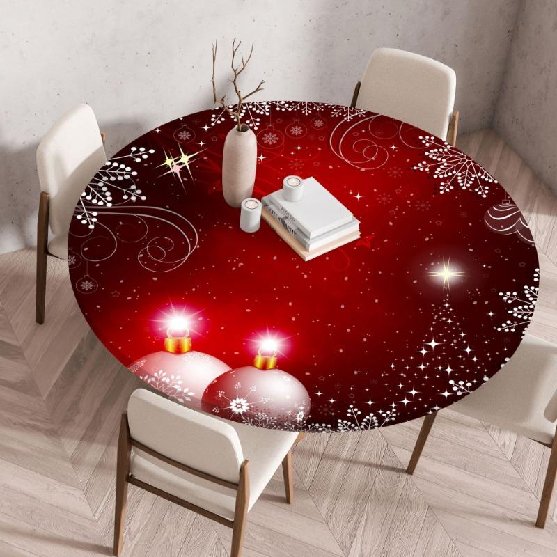 

Waterproof and Wash Free Tablecloth Christmas Round Table Cloth Santa Claus Printed Elastic Table Cover for Kitchen Diameter-60cm