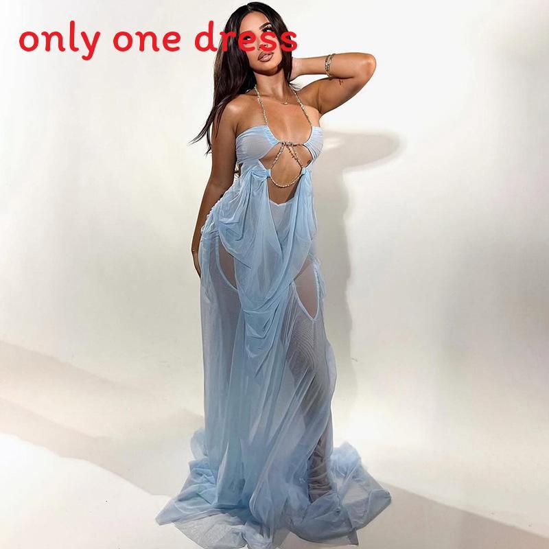 Sexy Sheer Mesh Splicing Dress With High Waist For Beach And Camping Fashion