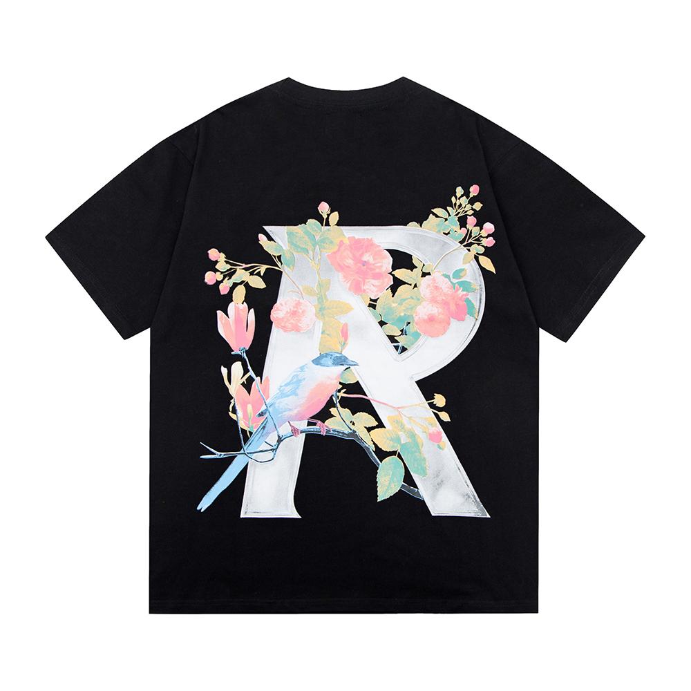 Summer Men s and Women s Pastel Flower & Bird Represent Graphic Washed Black Streetwear T-Shirt S