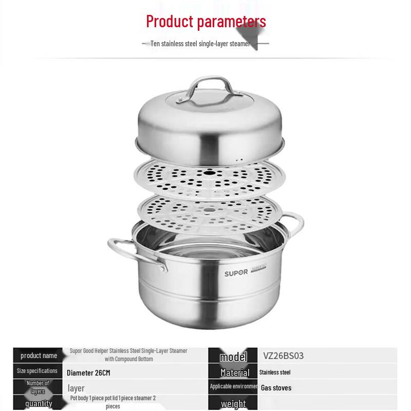 Supor 26cm Edelstahl Doppelschichtdampfgarer