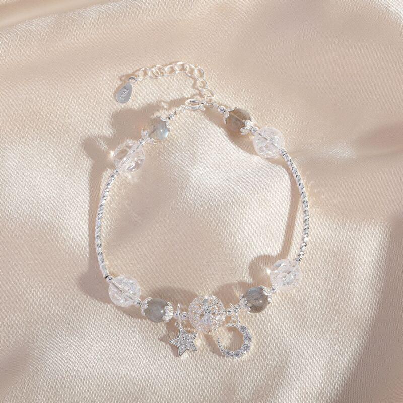 Handmade Moonstone Bracelet Women With Star Moon Charms Natural Crystal Jewelry Gift Travel Souvenir