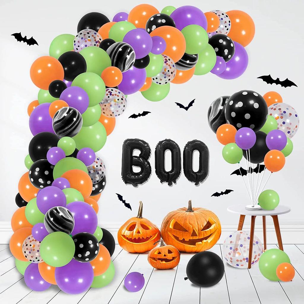 Halloween Balloon Chain, Horror Eyeballs, Purple, Black, Green, Latex, Balloon Arch, Spider Skeleton, Ghost Eye Decoration