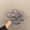 Summer new rhinestone flat-bottomed velvet slippers casual daily beach flip-flops