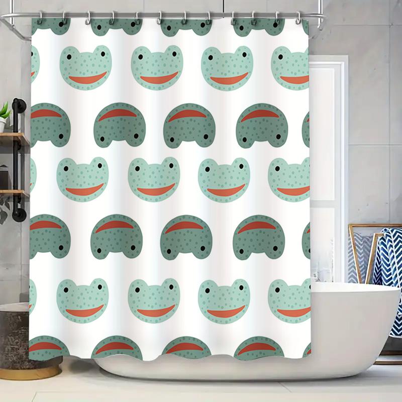 

Adorable Green Frog Face Shower Curtain Set For Kids Bathrooms 3D Print Waterproof Polyester Fabric With Hooks Included In Vario W60H190(CM)-1 Pcs