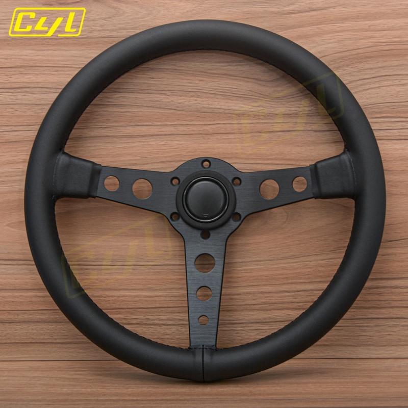 JDM Prototipo Style Black Edition Steering Wheel 14inch Leather Modified Sports Steering Wheel Car Accessories