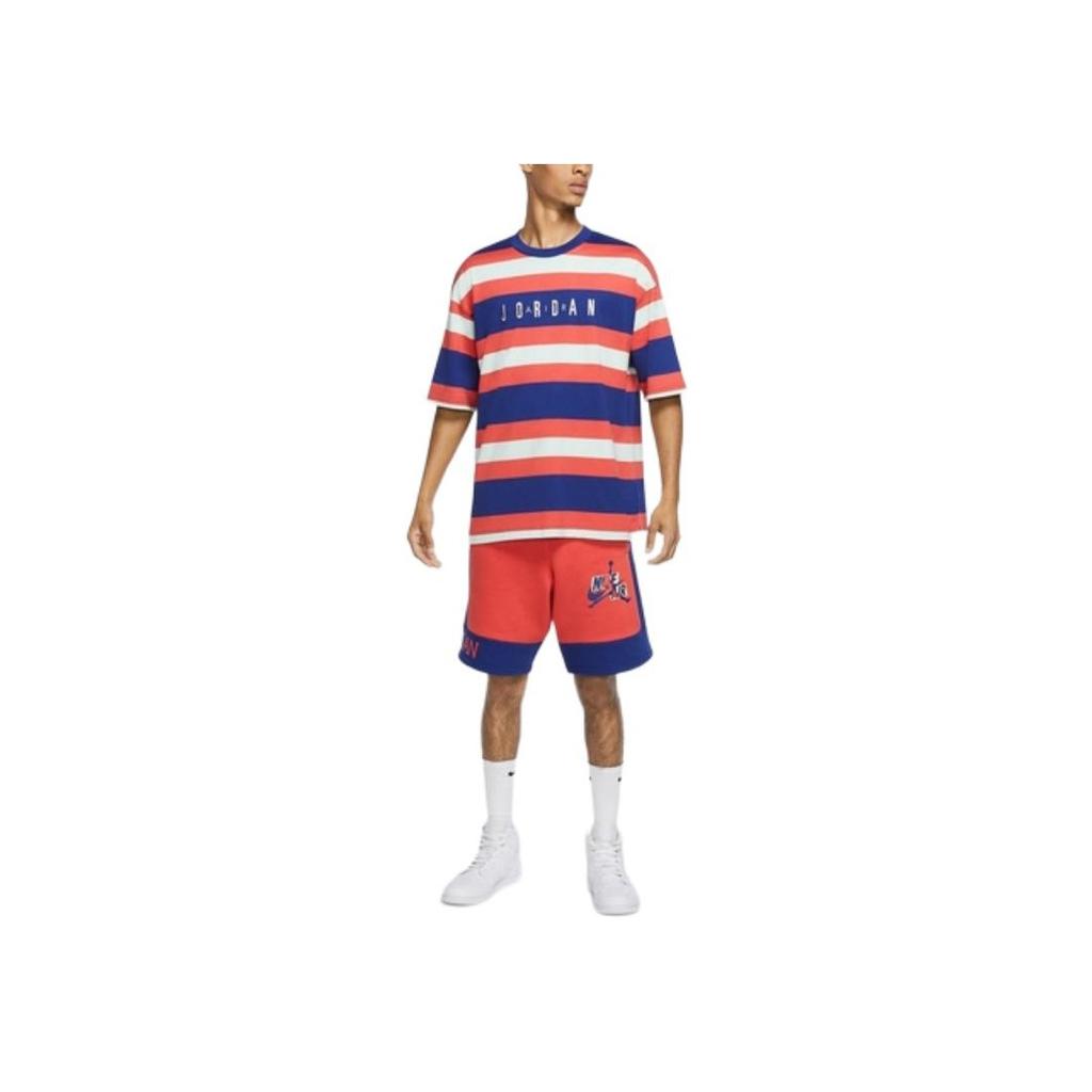 Jordan Striped Letter Print Patterned Crew Neck Short Sleeve T-Shirt Men Tops Pink Blue DV6668-455