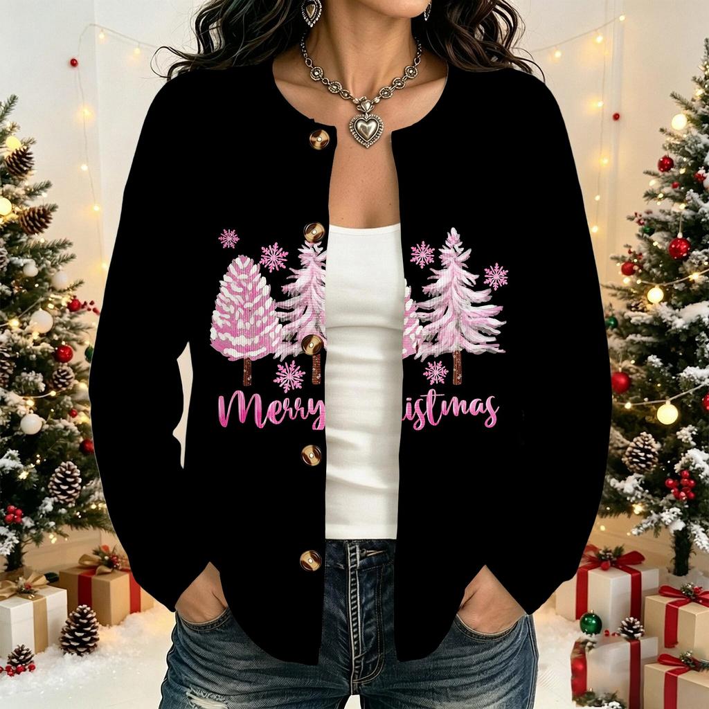 Women's Long Sleeve Christmas Printed Cardigan Sweater Winter Fashion Coat