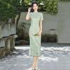 Guofeng Daily New Chinese Long Improved Cheongsam New Women's Retro Slim Short Sleeve Walk Show Spring and Summer