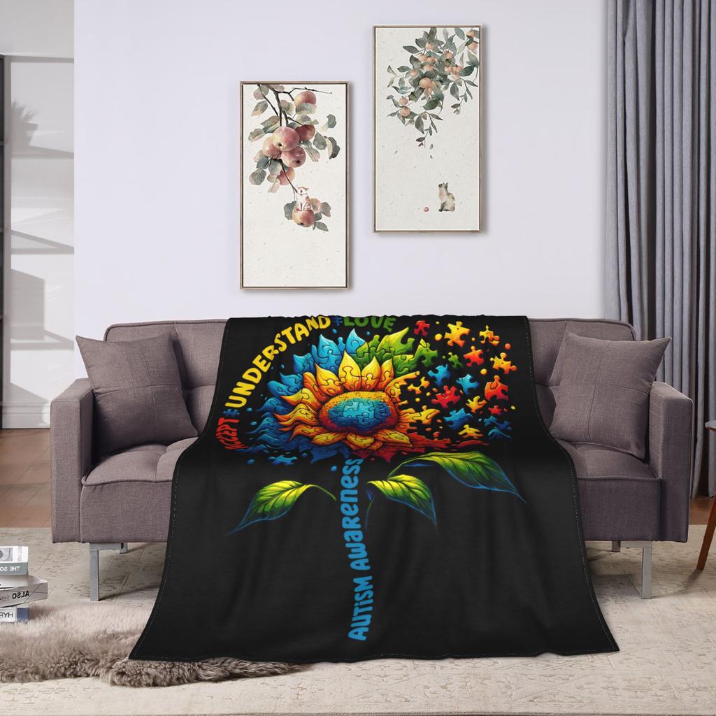 Autismus Bewusstsein Sonnenblume Autismus Sonnenblume1 Decke Qualität Warm Überwurfdecke Winter Kinder Schlafzimmer Neuheit Bettüberwurf