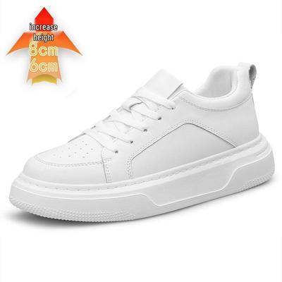 Herren-Höhensteigernde Low-Top-Sneaker aus Rindsleder - Dicke Sohle, Freizeit- & Laufschuhe (Weiß)