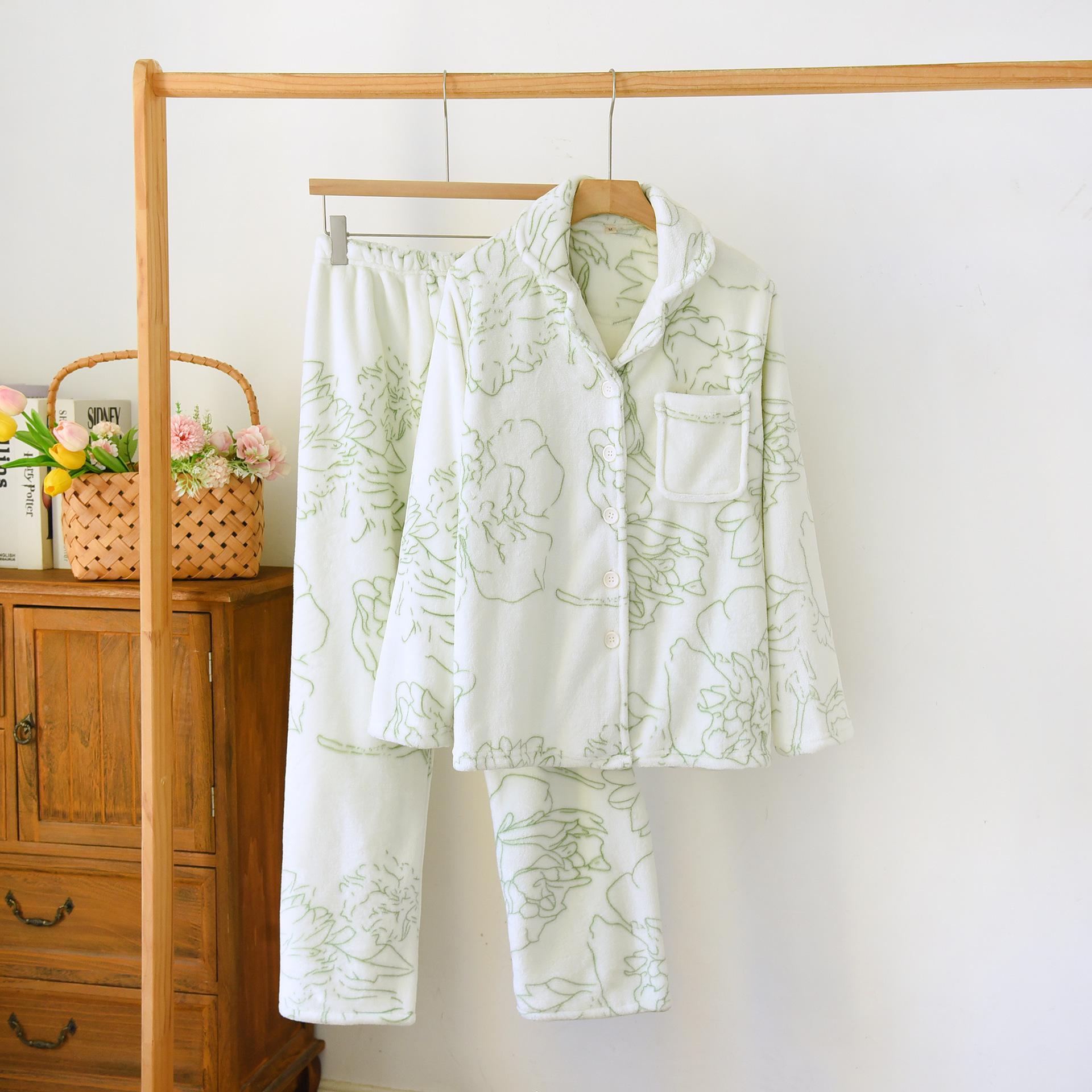 

Пижамный комплект из 2 предметов в китайском стиле, ретро-пижама на пуговицах для женщин, фланелевая домашняя одежда, повседневная простая коралловая бархатная домашняя одежда XL