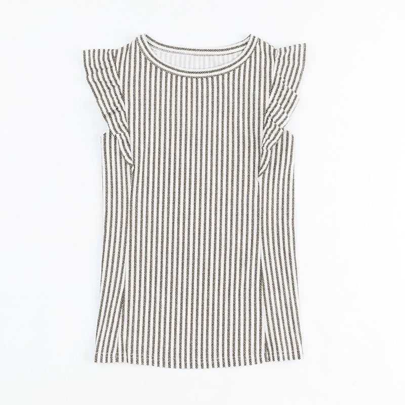 Women s Crew Neck Sleeveless Striped Tank Top Slim Fit Ruffle Edge Summer Blouse S