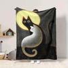 1pc Night Cats Print Blanket - Lightweight Flannel Blanket For Sofa, Bed, Living Room, Office, Outdoor Travel, Camping, Soft 050