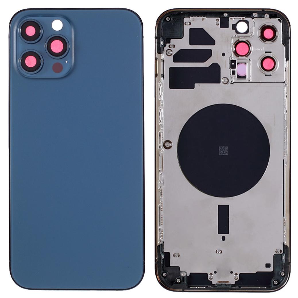 

For iPhone 12 Pro Max 6.7 inch Back Battery Housing Cover+Middle Plate Frame+Side Buttons Replacement Part (without Logo) Blue