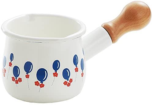 Tamahashi Mini Enamel Milk Pan, 550ml, Gas Stove Only, Made in Japan, Aderia Retro White, Balloon, ADR-14