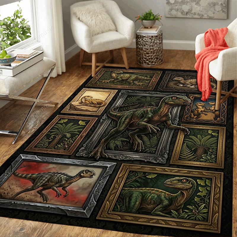 Prehistoric Dinosaurs Pattern Rug Floor Mat for Living Room or Bedroom Soft and Comfortable Carpet a Gift for Birthday and Holiday.