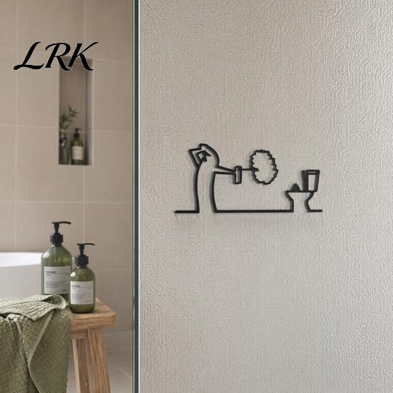 Living Room Wall Art Funny Bathroom Sign, 3D Printed Minimalist Line Toilet Unique Art, Black Modern Home Decor for Washroom