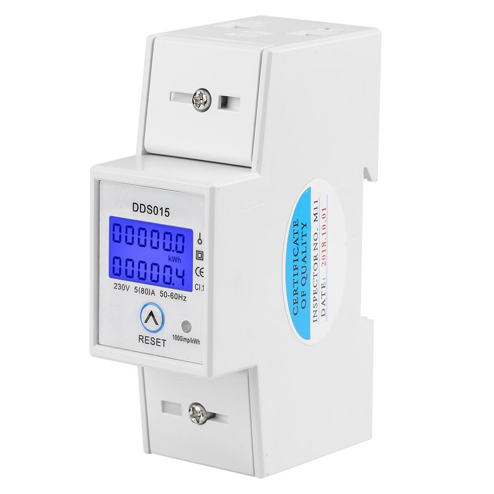

5‑80A 230V 50Hz Digital LCD Single Phase Energy Meter Watt Meter DIN Rail Mounting DDS015 білий
