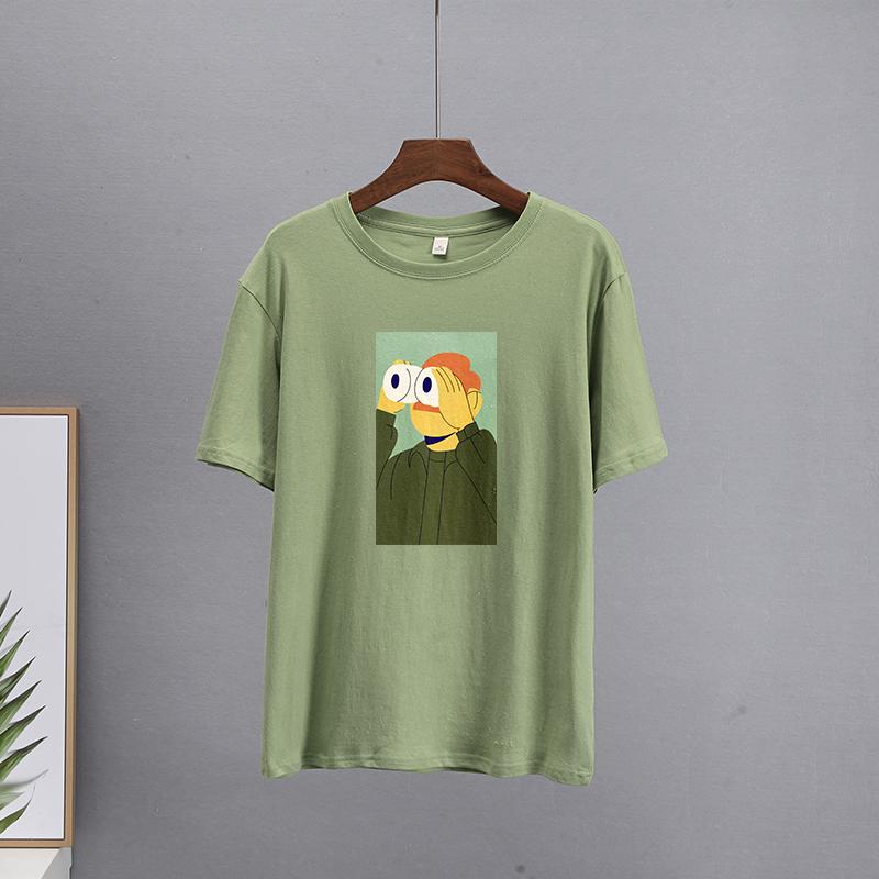 Hirsionsan Nya roliga tecknade T-shirts Kvinnor Kawaii Casual Oversized Tees Par Mjuk bomull O-hals Kvinnliga Grafiska Toppar