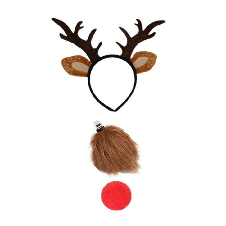 Christmas Deer Ear Headband Tail Nose Skirt for Women Girl Birthday Halloween Cosplay Party Photography Props