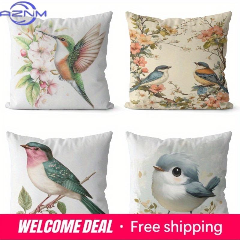 Home Decor Enchanting Birds And Blossoms Pillow Covers Pattern Cushion Cover Suitable For Sofa Bedroom Car Pillow Cover