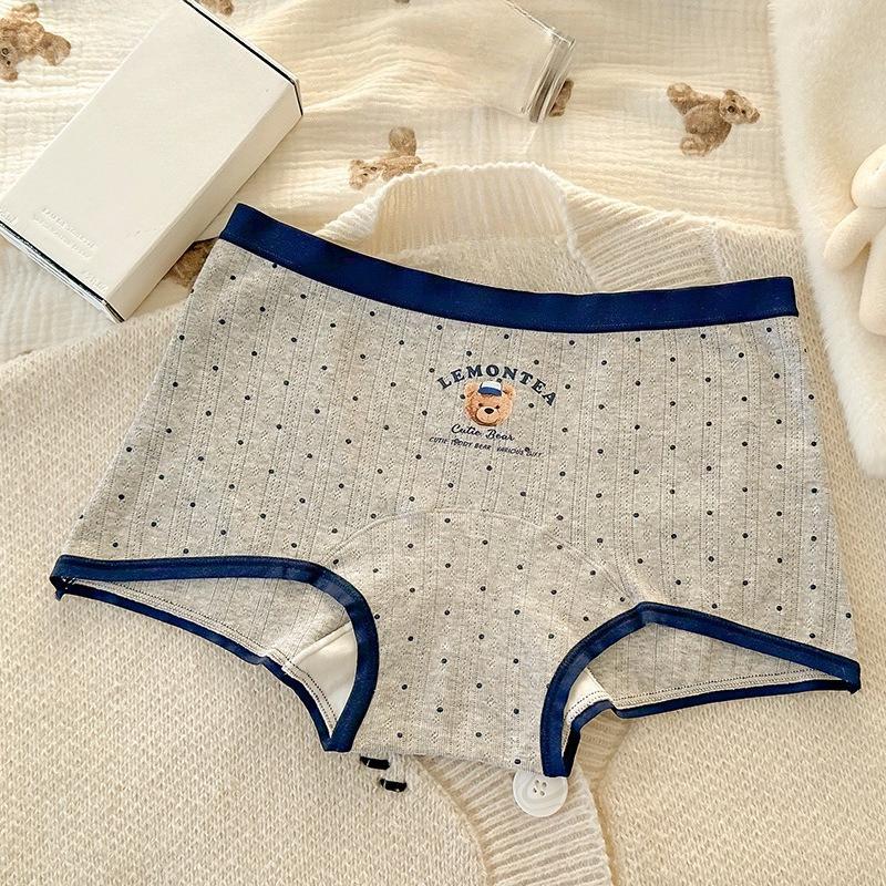 Plus Size Lady Spring Cotton Cute Bear 10A Bacteriostatic Cotton Crotch Breathable Flat Angle Panties