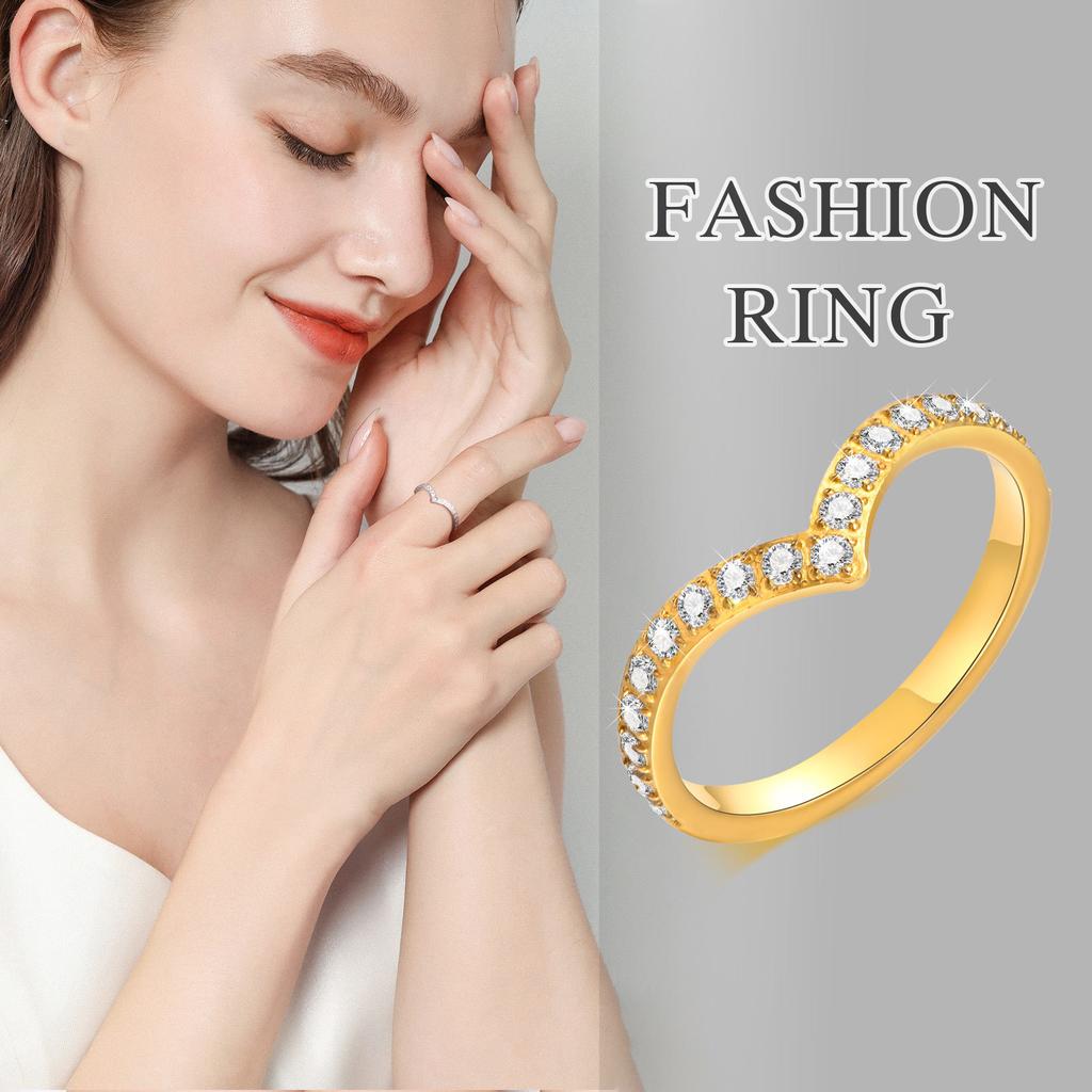Chevron V Shape Ring Ring Zirconia For Women, Stainless Steel Curved Wedding Brand Stackable Fashion Geometric Ring