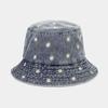 Fashion Girl Y2K Floral Embroidered Denim Bucket Hat Korean Style Foldable Sun Panama Hat for Women Summer Outdoor Casual Cap