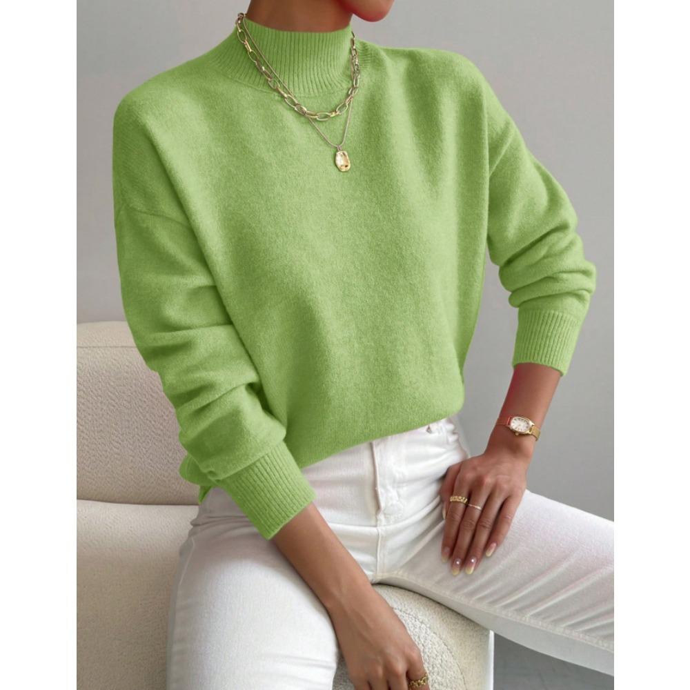 Autumn and Winter Semi-turtleneck Pullover Long-sleeved Sweater Women's Fashion Solid Color Loose Knitted Top
