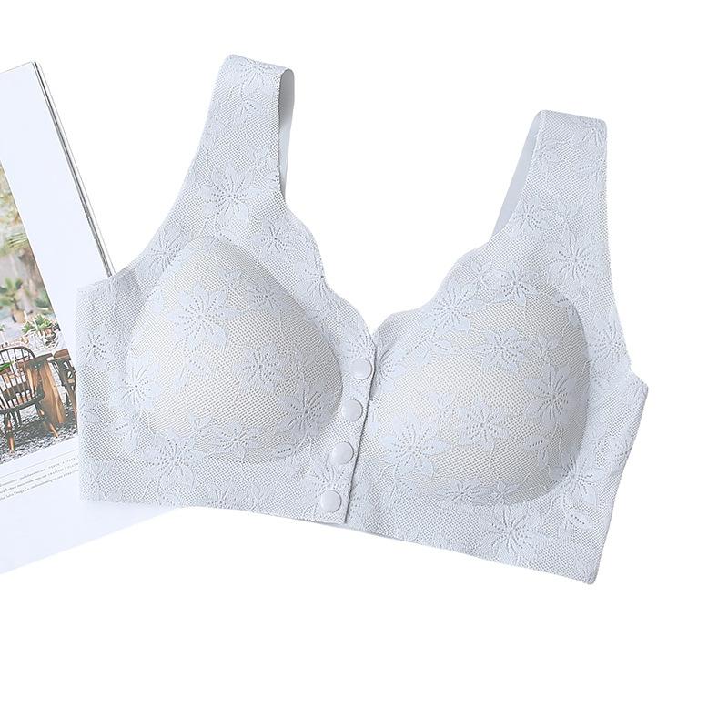 Women's Front-closure Bra with Fixed Cups Plus Size Push-up Bra Vest Style Seamless Bra for Middle-aged and Elderly Women