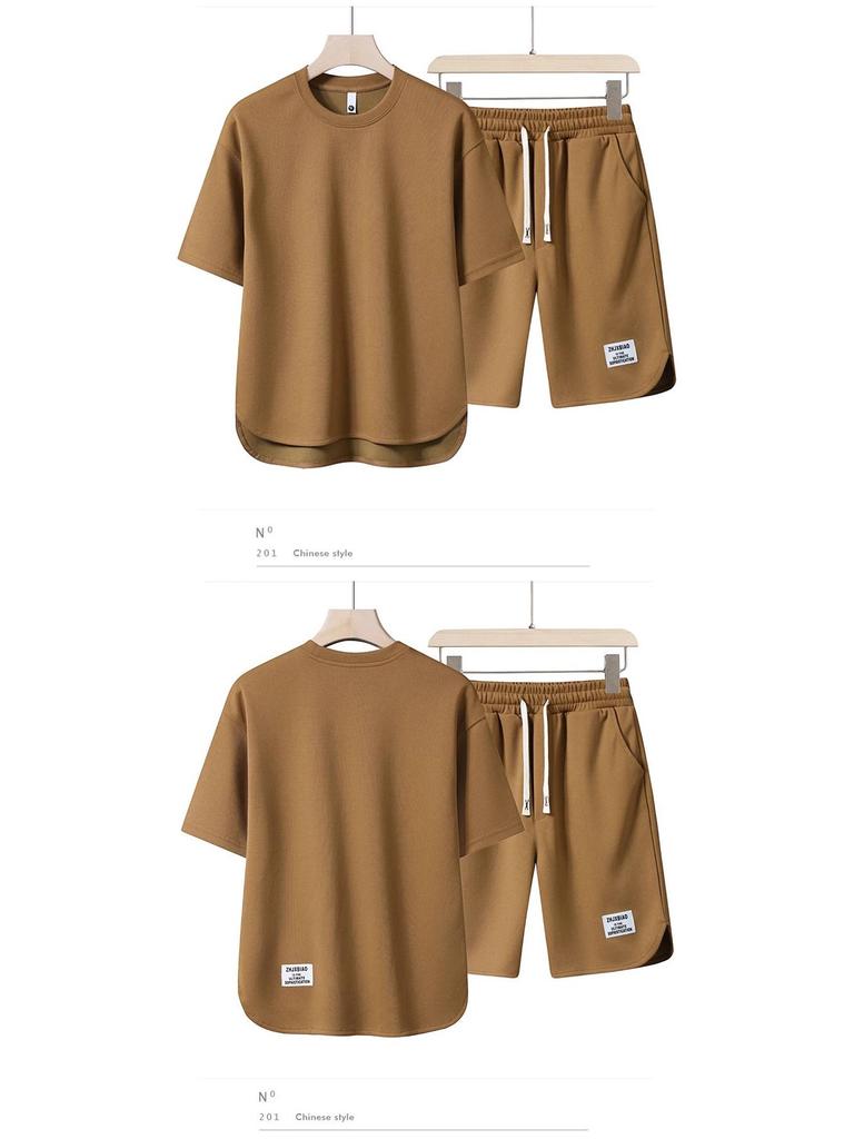 Men's High-Quality Summer Casual Short-Sleeve T-Shirt Set with Breathable Round Neck