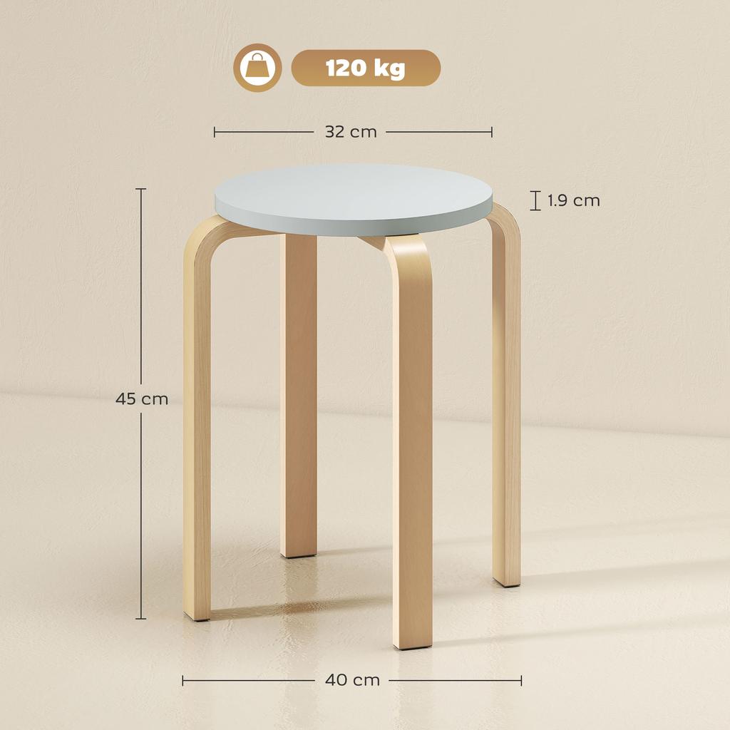 Set of 4 Round Stackable Stools in Grey Wood, diameter 40x45 cm