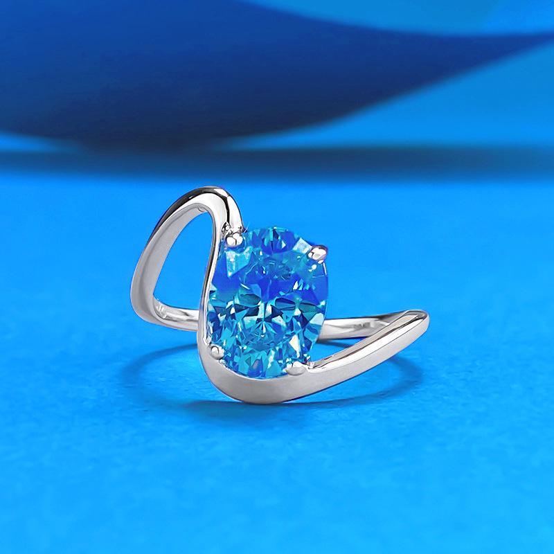 Xiancan Jewelry Серебряное кольцо S925 с синим бриллиантом 2 карата в форме волны для женщин. Size 7