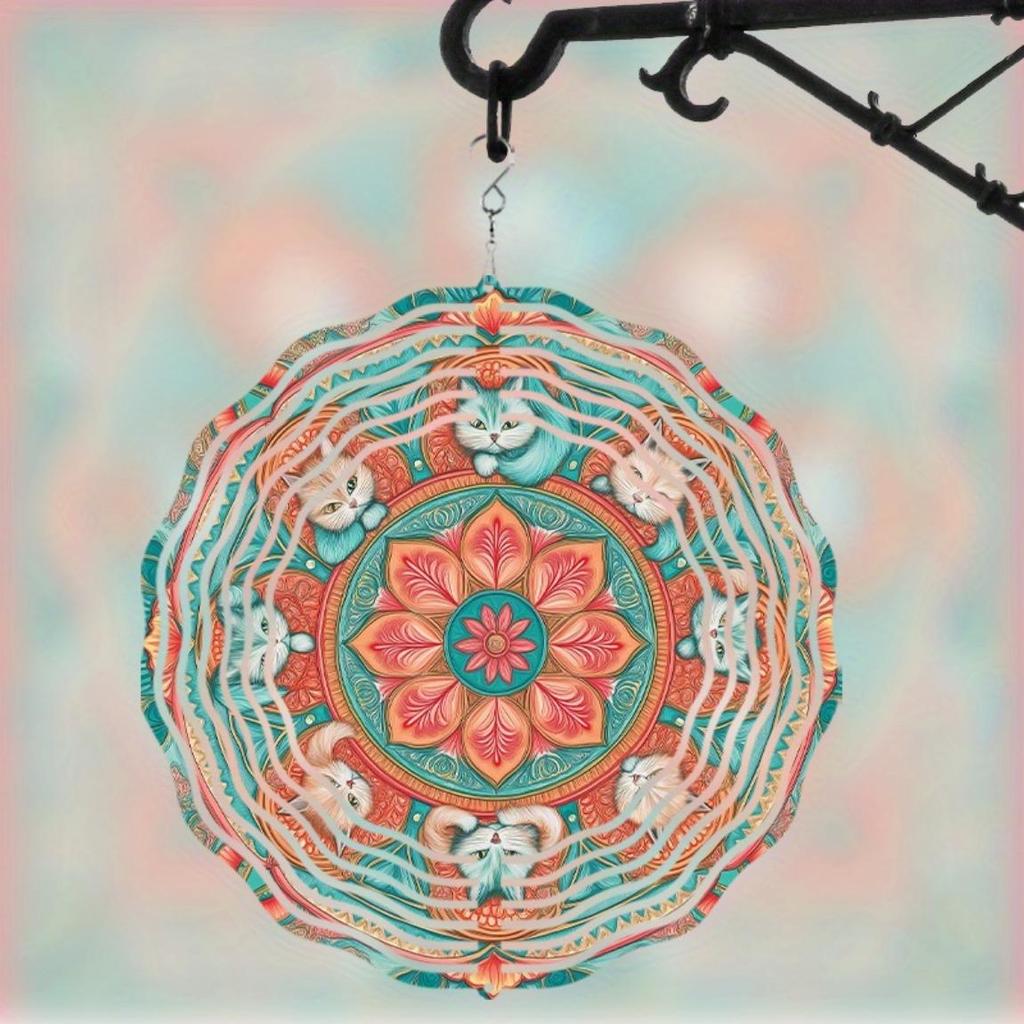 Vibrant Mandala Design Metal Wind Chime for Outdoor Garden Balcony Decor 360 Degree Rotation Handcrafted Artwork All Seasons Hanging Ornament