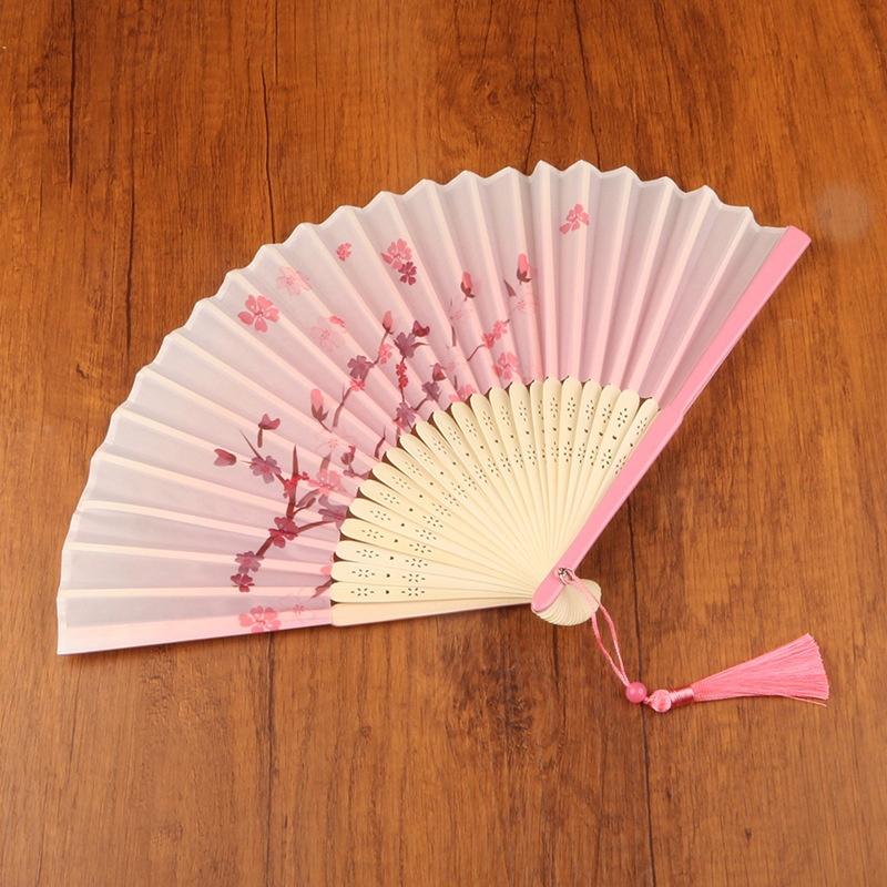 

Винтажный шелковый складной веер китайский японский искусство ремесла подарок украшения для дома танцевальный ручной веер бамбуковые веера реквизит розовый