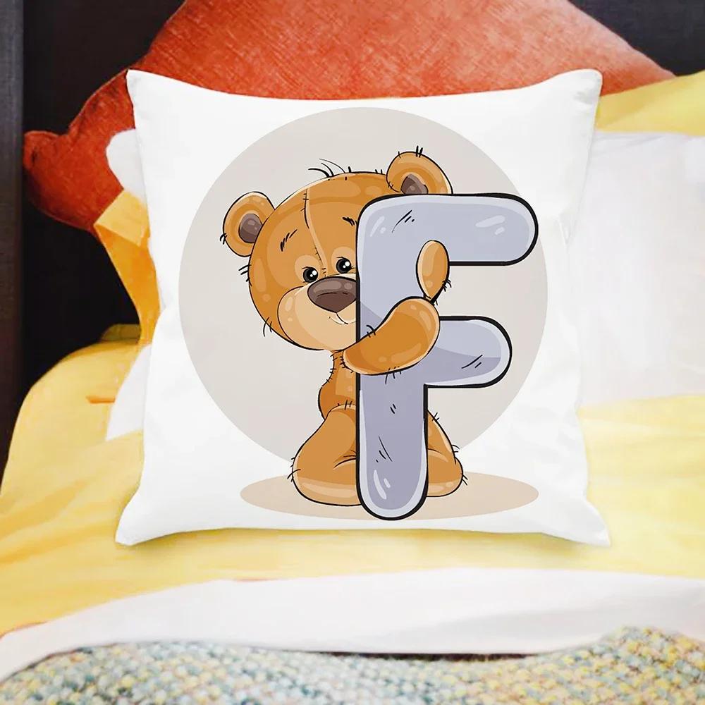 Cartoon Bear Sofa Children's Room Decoration Cute Animal Pillowcase  Letter Printing Cushion Cover