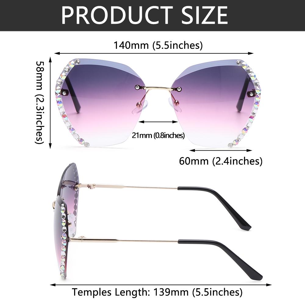 Retro Eyewear Shades UV400 Rimless Sunglasses Diamond Square Sunglasses Sun Glasses Oversized